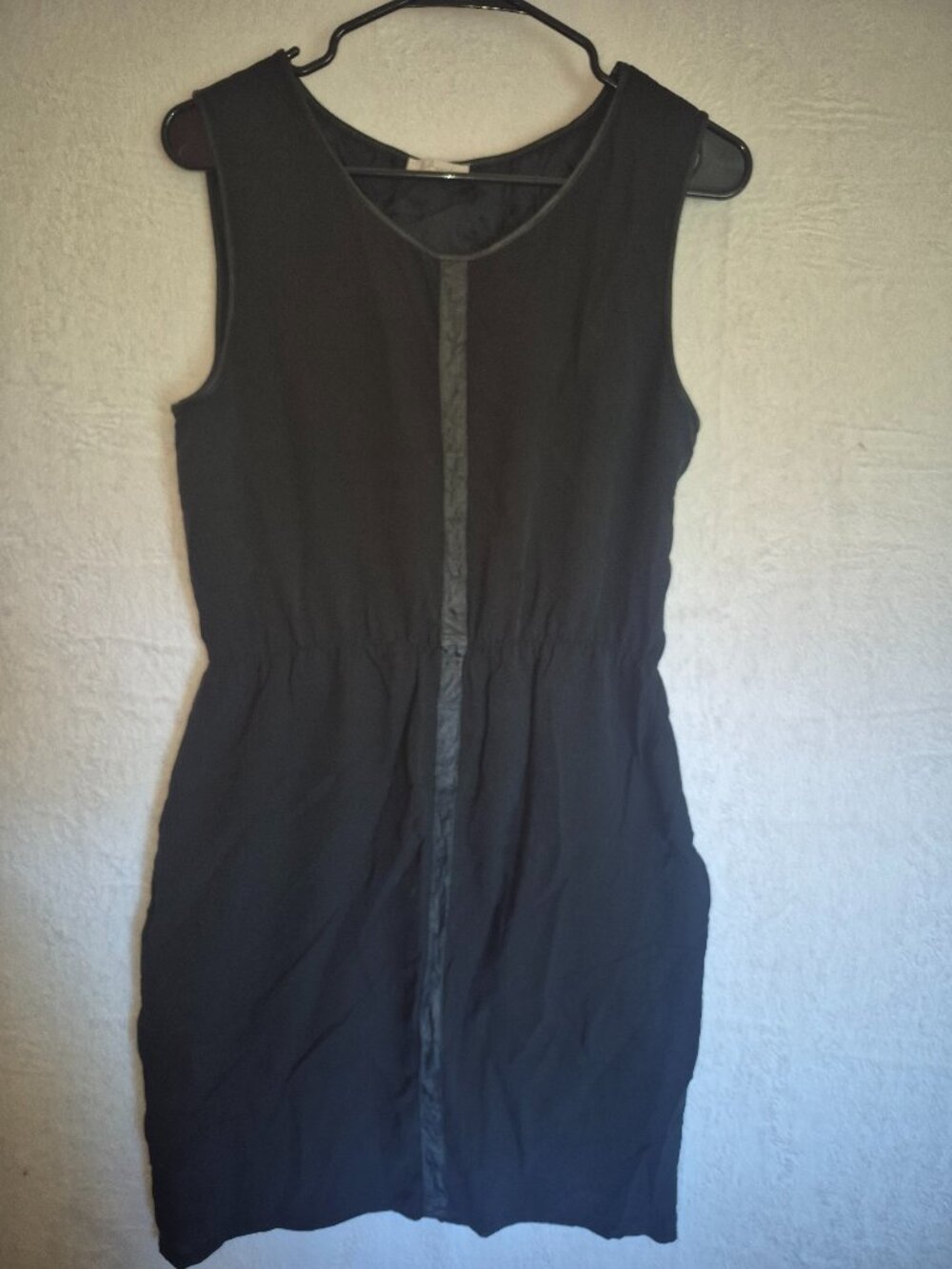 iheart 100% Silk Little Black Dress Genuine Leather Trim L Luxury Designer LBD